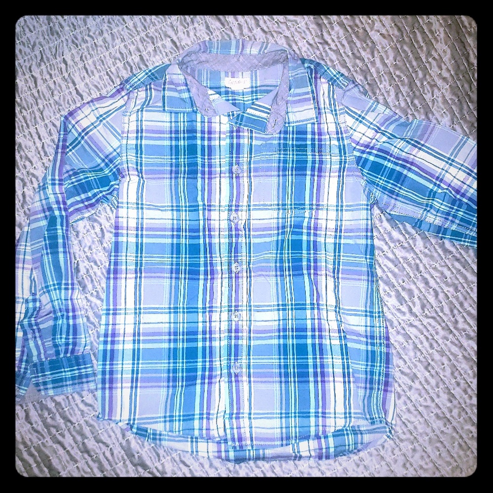 Blue Plaid Long Sleeved Boy's Button Down